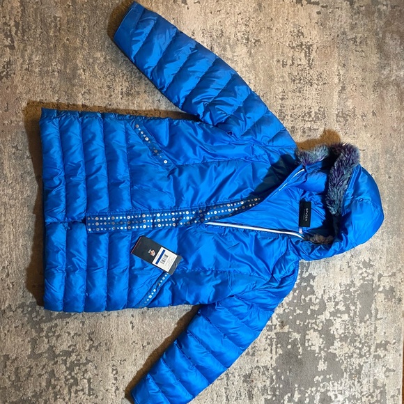 NWT Girls Glam Faux Fur Down Jacket - Picture 1 of 4